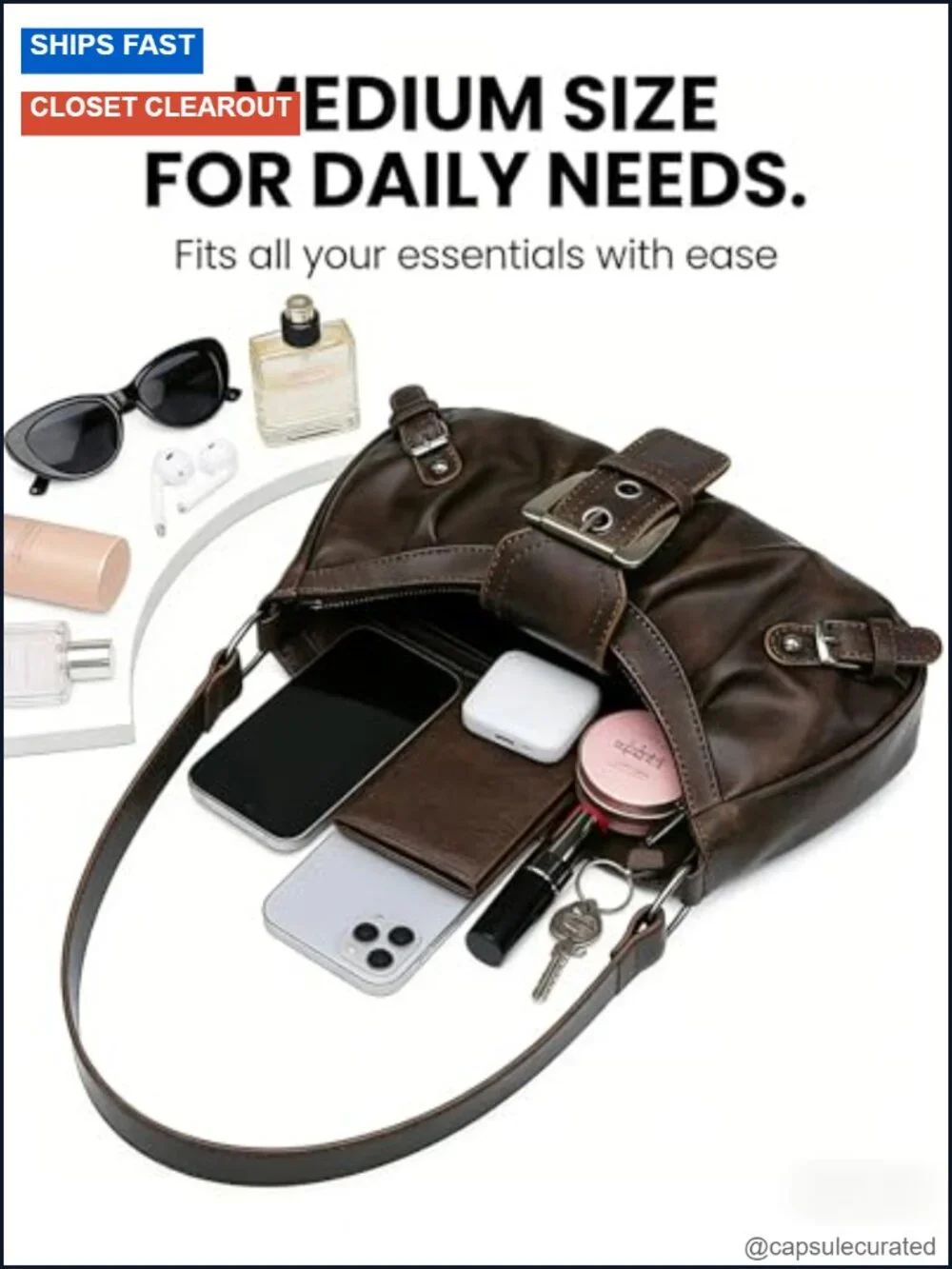 Y2K Hobo Bag for Women, Faux Leather Shoulder Purse Goth Punk Crescent Underarm